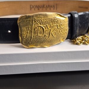 Donna Karan Black Leather With Gold Removable Chain And Charm Accent